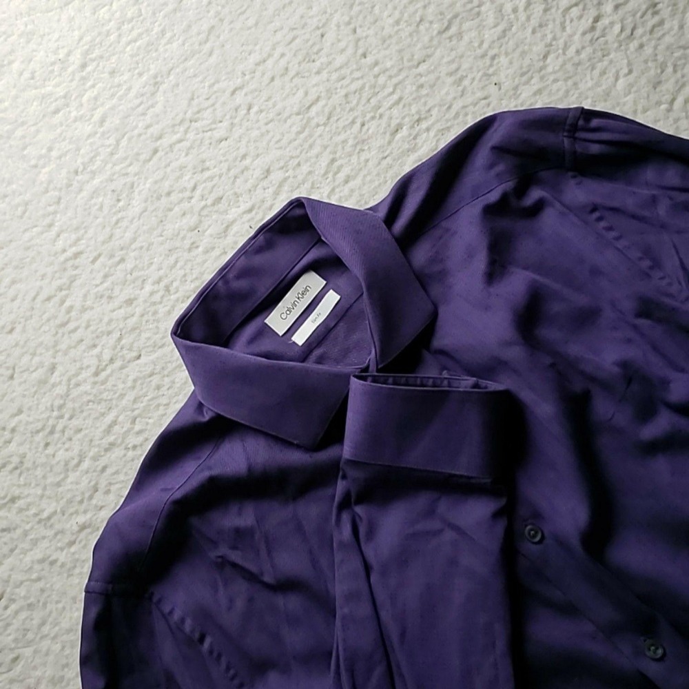 Calvin Klein Dress Shirt Mens 16.5 34/35 Purple Slim Fit Twill Long Sleeve